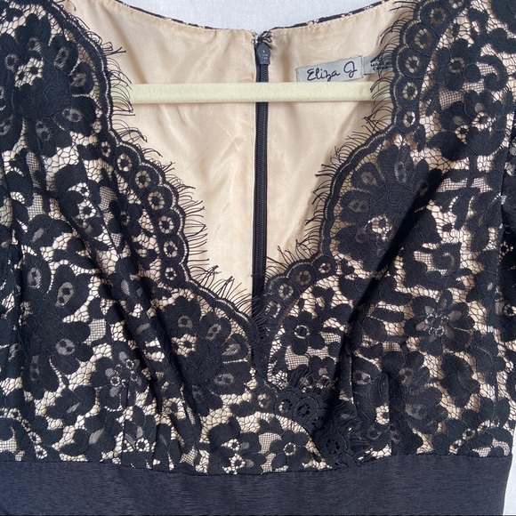 ELIZA J • Little Black Lace Dress LBD Eyelash Half Sleeve Midi Formal Chic 2 - Picture 3 of 11